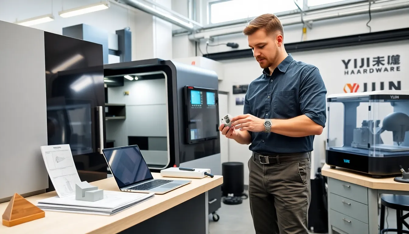 engineer reviewing a prototype in a modern u s manufacturing workspace