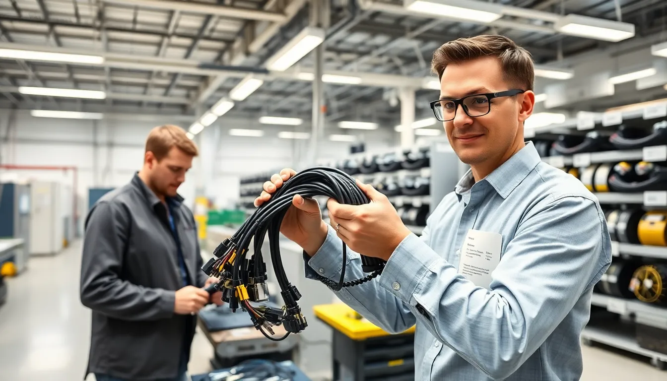 engineers inspecting agriculture wiring harnesses in a modern us production facility